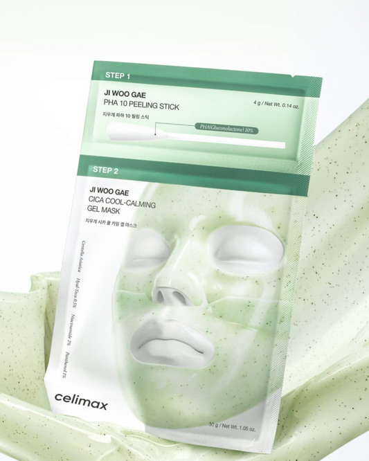 Celimax Ji Woo Gae Cica PHA Peel 2-Step Gel Mask – Máscara Facial Esfoliante e Calmante