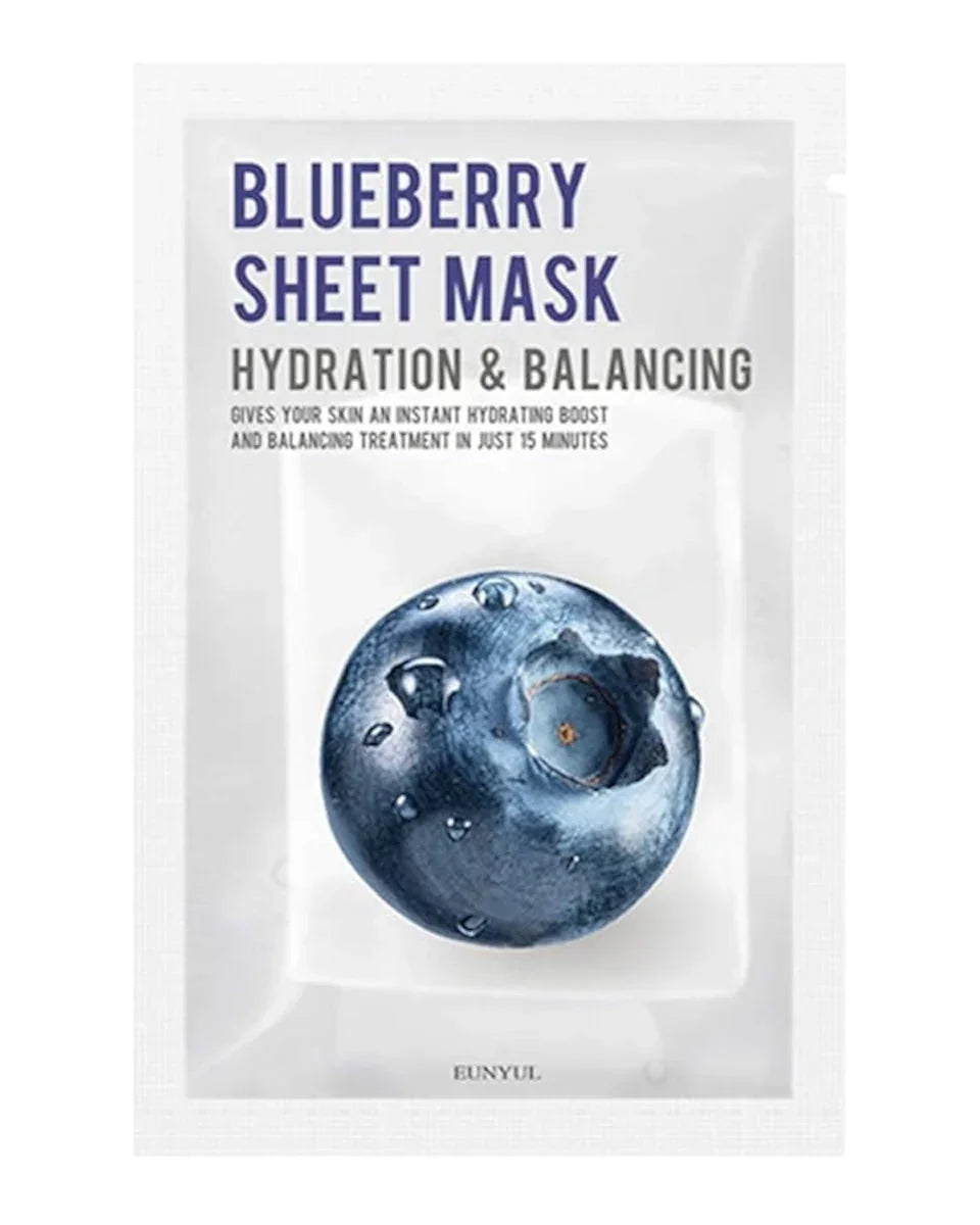 {{Máscara Facial Eunyul Purity Blueberry – Hidratação e Vitalidade com Extrato de Mirtilo}} cosmética coreana em Portugal KEVA Cosmetic.