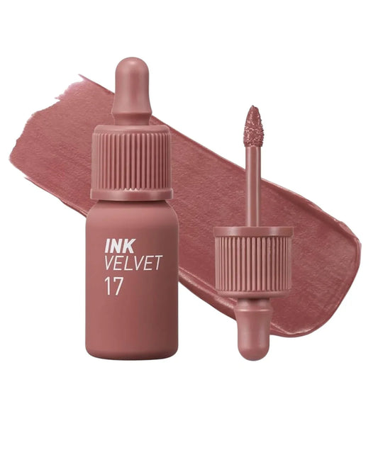 Peripera Ink Velvet cor 17 Rosy Nude – lip tint coreano com textura cremosa e acabamento mate