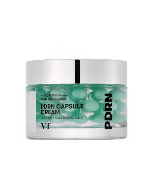 VT Cosmetics PDRN Capsule Cream 100 é um creme facial exclusivo enriquecido com ingredientes de alto desempenho como PDRN, ceramidas e peptídeos
