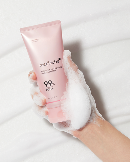 {{Medicube PDRN Pink Niacinamide Whip Cleanser- Espuma com PDRN e Niacinamida}} cosmética coreana em Portugal KEVA Cosmetic.