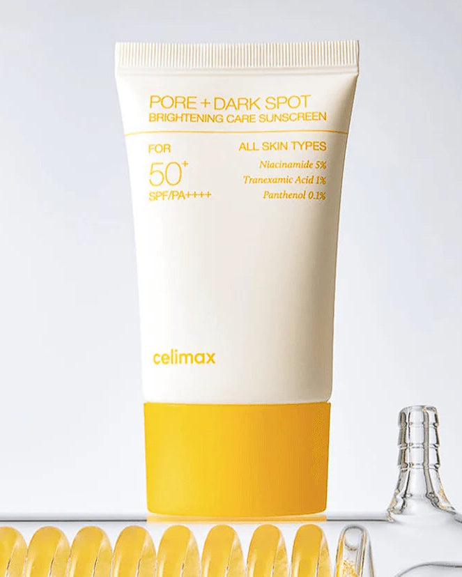 {{Celimax Pore + Dark Spot Brightening Care Sunscreen – Protetor Solar Iluminador FPS 50+}} cosmética coreana em Portugal KEVA Cosmetic.