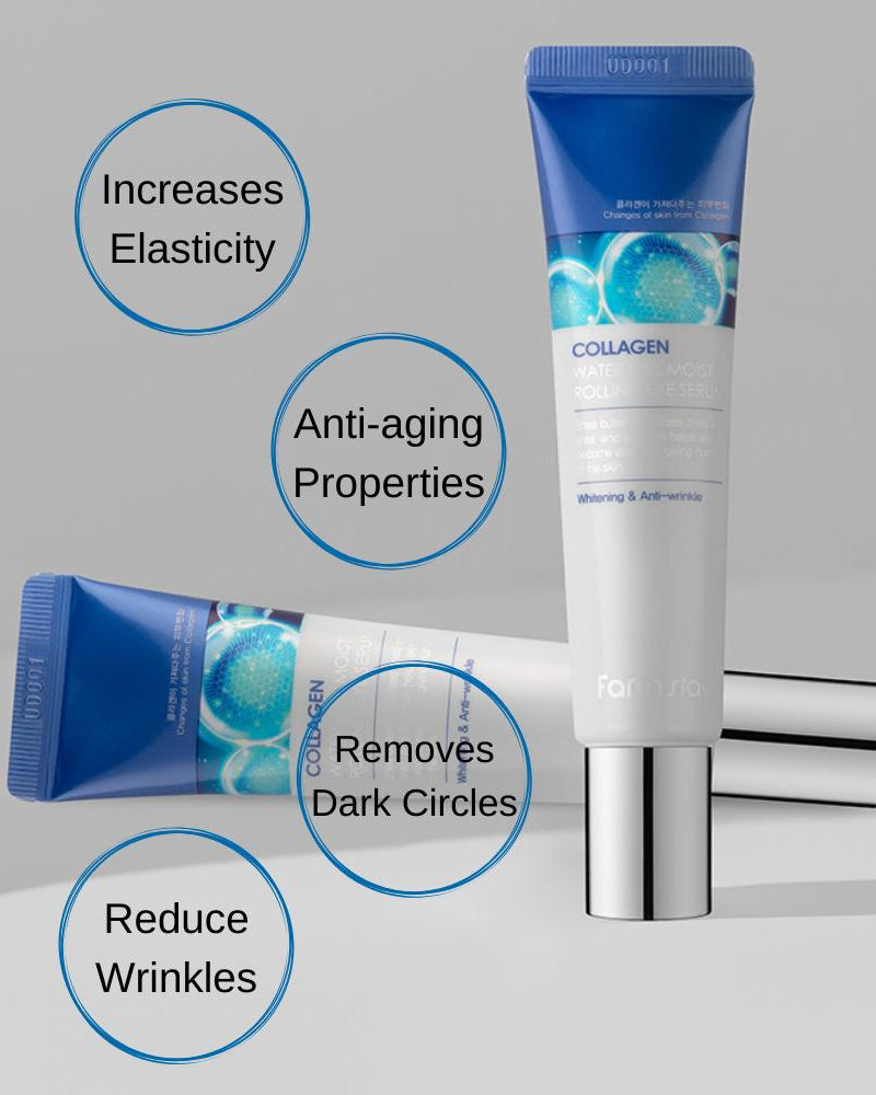 {{Farmstay Collagen Water Full Moist Eye Serum – Sérum Roll-on Hidratante para Olhos}} cosmética coreana em Portugal KEVA Cosmetic.