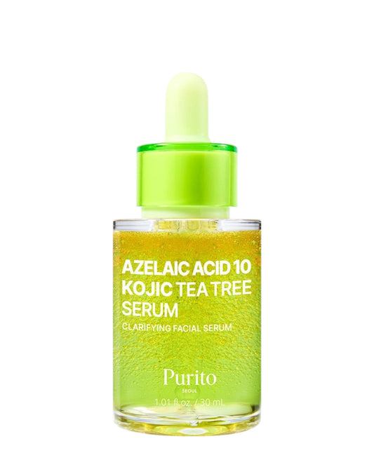 O Purito Seoul Azelaic Acid 10 Kojic Tea Tree Serum é um tratamento multikorretivo que atua sobre manchas, descoloração e textura irregular com uma mistura suave, mas eficaz, de ingredientes refinadores da pele. Com ácido azelaico, ácido kójico 