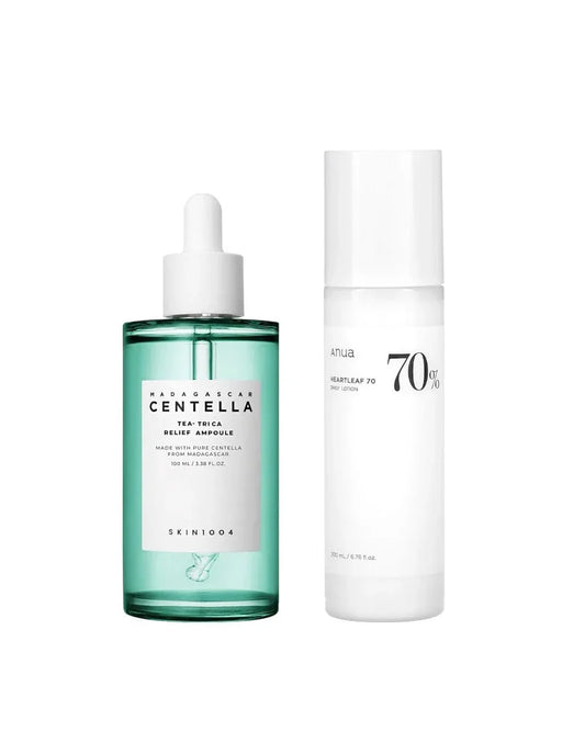 Kit Anti-Imperfeições – SKIN1004 Tea-Trica + Anua Heartleaf 70 para Acalmar e Hidratar a Pele com Acne